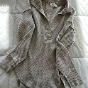 Beige Waffle Knit Pullover